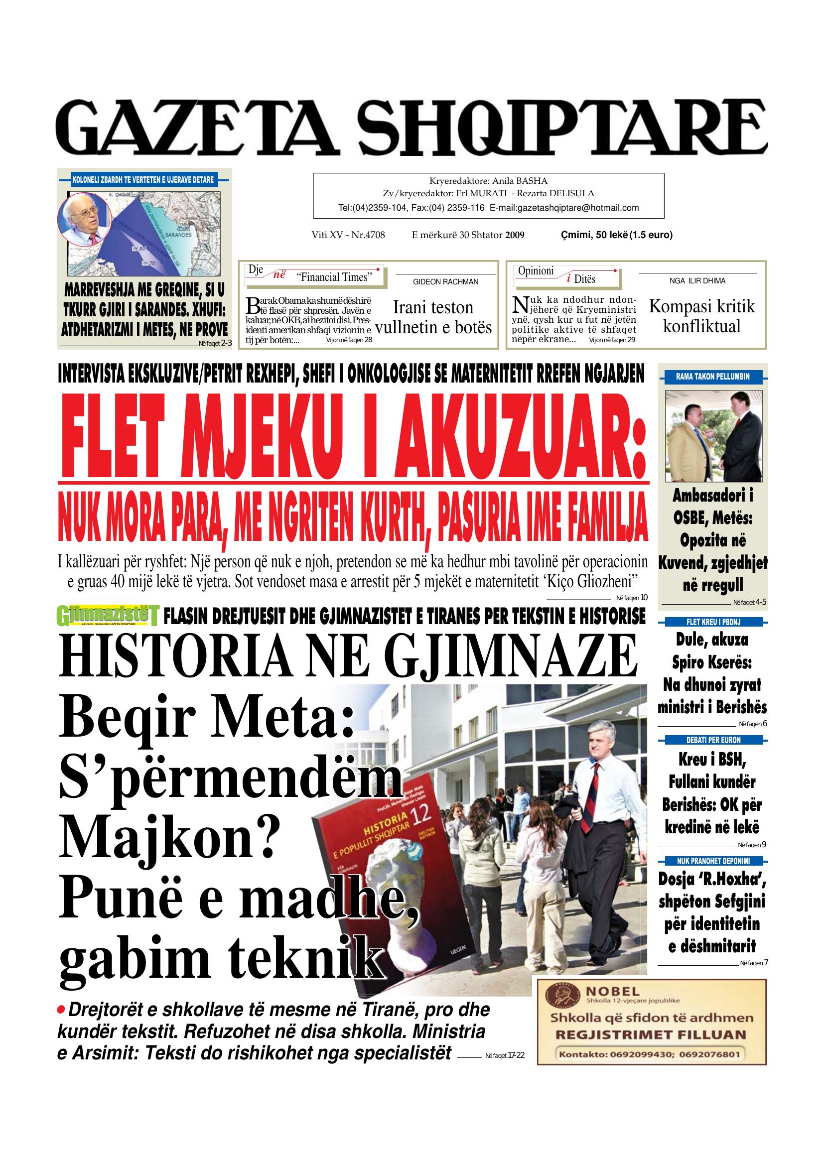 Gazeta Shqiptare 2009-09-30